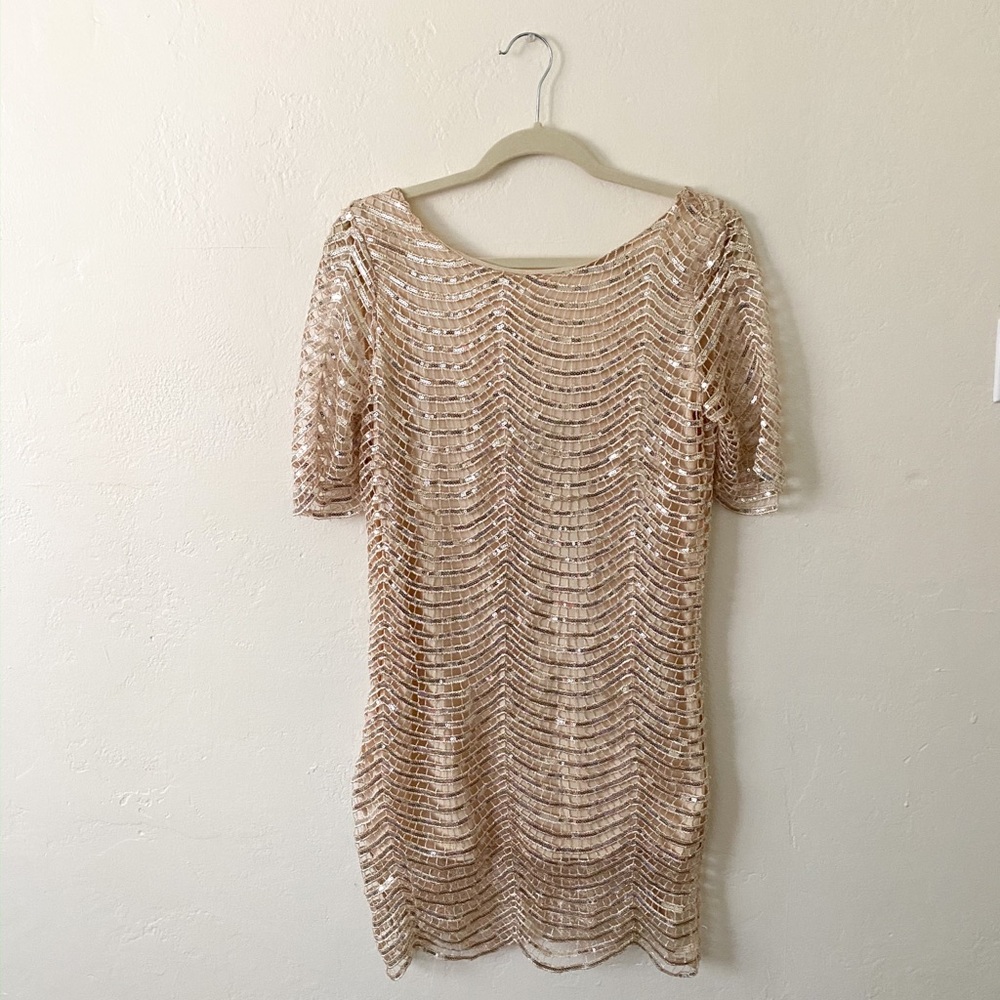 Women’s Sequin Cream Silver Knee Length Midi Dress